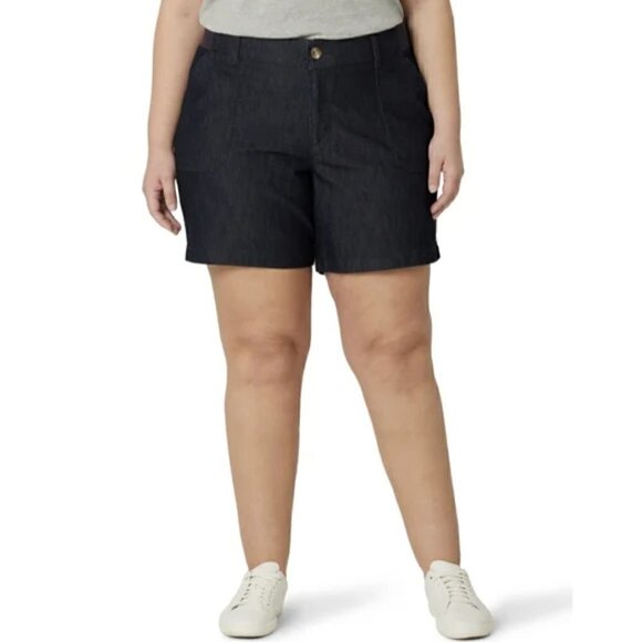 Lee Rider's Women's Plus Size 7" Black Midrise Utility Stretch Short In Rinse 18 - Picture 1 of 6